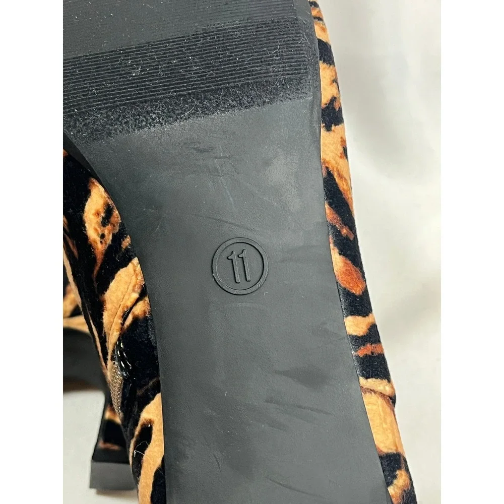 A New Day Women Tiger Animal Print Ankle‎ Boots Pointed Toe Kitten Heel Size 11